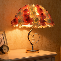 JACKSUN Lampe de Table Fleurs Roses Bouton Poussoir Lumière de Chevet Décor de Mariage Lampe de Bureau Fleur