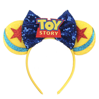 Bandeau pour enfants, dessin animé amusant, paillettes bleues et jaunes, nœud, accessoires pour cheveux inspirés du parc d'attractions