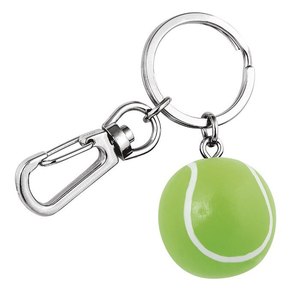 Porte-clés mignon en forme de balle de tennis avec impression UV, style mousqueton, en caoutchouc souple et métal PVC pour voitures ou clés - Product Image 1