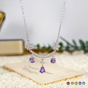 จี้หินคริสตัลธรรมชาติ 9 ชนิด สร้อยคอเงินแท้ S925 สไตล์มินิมอลสำหรับผู้หญิง ประดับโทแพซ รูปทรงเจ้าหญิงและกากบาท ของขวัญแต่งงาน ชุบโรเดียม - Product Image 2