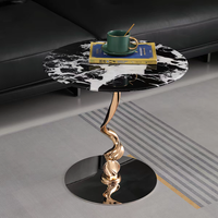 Table basse de salon moderne et luxueuse en marbre, table basse circulaire, table basse haut de gamme, base en acier inoxydable