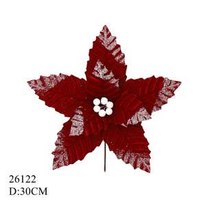 زينة عيد الميلاد على شكل ورقة شجرة الهولي وزهرة البوينسيتيا مع ترتر لتزيين شجرة عيد الميلاد - Product Image 1