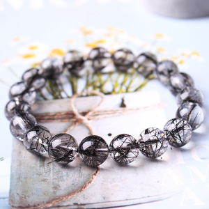Vente directe usine – Bracelet en pierre de quartz tourmaline noire naturelle, perles rondes en rutile, bijoux de mode - Product Image 1