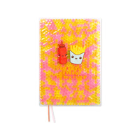Carnet A5 à couverture rigide avec paillettes liquides, design mignon de dessin animé sur le thème de la restauration rapide, ligné, avec marque-page en ruban pour étudiants