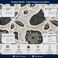 Tissu en dentelle guipure florale tricotée respirante ivoire brodée ajourée pour robes, chemisiers, jupes et robes de soirée pour femmes et jeunes filles