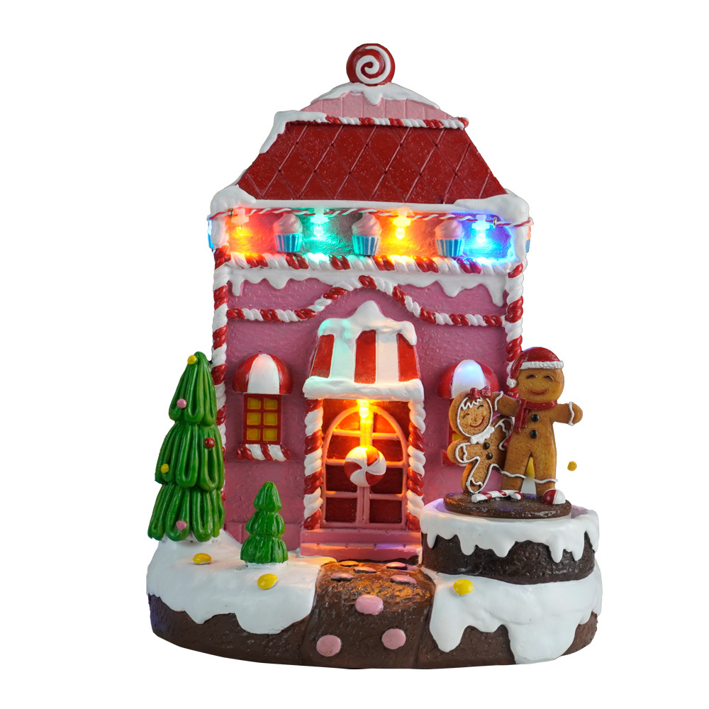 LED Light up Animated Resin Musical Christmas Village Gingerbread Movement MELODY Brand 3 AA Batteries for Seasonal Decor Gift