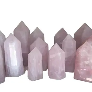 Huge Natural rose quartz crystal wand point Tower healing decoration