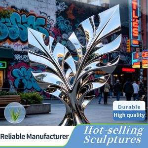 Espejo Grande de Lujo Personalizado en Forma de Hoja, de Acero Inoxidable Pulido, Resistente a la Intemperie, Hecho a Mano, Moderno, Abstracto, <span class=keywords><strong>Paisaje</strong></span> <span class=keywords><strong>Urbano</strong></span> - Product Image 5
