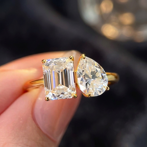 Classic Pear <b>Emerald</b> Cut Colorless Moissanite Engagement & Wedding Toi Et Moi Gift <b>Ring</b> 925 Sterling <b>Silver</b> - Product Image 2
