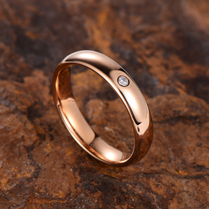 Anello Nuziale a Cupola Lucida 4mm con Pietra, Placcato in Oro Rosa, in Acciaio al Tungsteno per Donne e Uomini - Product Image 3