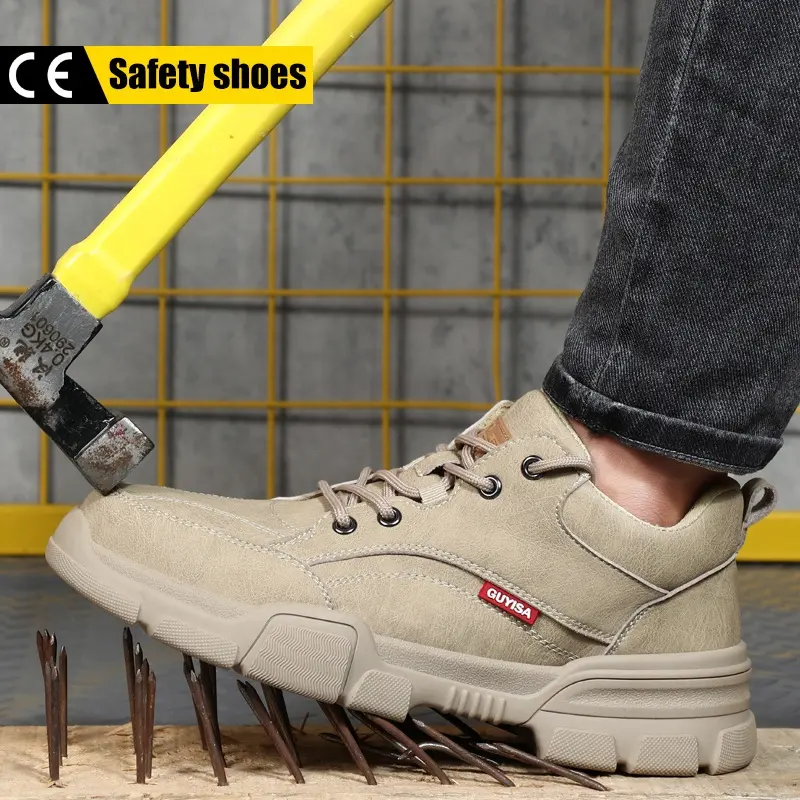 GUYISA2022 spring and summer anti-smashing steel head safety shoes steel soft microfiber leather outer working steel head men's