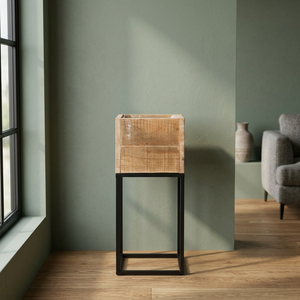 Wooden Planter With Iron Stand <b>Square</b> Rustic Style Indoor Flower <b>Pot</b> For Green Plants - Product Image 4