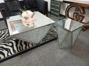 Table d'appoint moderne argentée simple avec miroir en bois nouveau style de table centrale pour le salon personnalisé avec bord en diamant pour la maison 1 pièce - Product Image 5