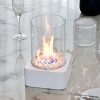 Brasero de table carré moderne et portable avec combustible bioéthanol pour usage intérieur, couleur noir/blanc
