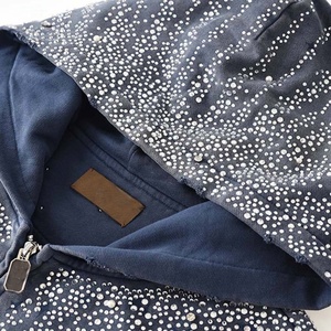 Unisex Solid Pattern <b>Galaxy</b> Rhinestone <b>Hoodie</b> Sparkling Starry Night Zip-Up Tops Enzyme Wash Technique Collar Winter Essentials - Product Image 4