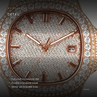 Montre mécanique étanche de luxe pour homme, style sport et affaires, cadran ovale, entièrement sertie de diamants Moissanite, en acier inoxydable