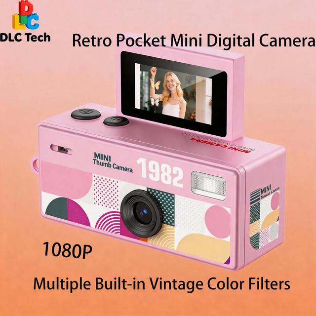 DLC LK030 Vintage 1982 Aesthetic Mini Digital Camera with Flip Display Built in Flash for Outdoor Travel Daily Recording