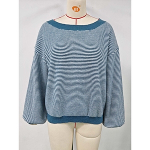 Pull en maille pour femme à épaules dénudées, à rayures contrastées et manches lanternes, mode - Product Image 6