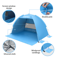 Kenpuaz tente de plage bleue portable facile à plier intérieur extérieur camping rapide avec pare-soleil étanche pour la couverture de parasol de plage