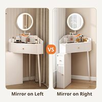 Ensemble de coiffeuse d'angle moderne blanche avec miroir rétractable et rotatif, éclairage et plateau en verre – Vente en gros