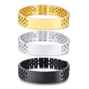 Bracciale con Logo inciso da uomo personalizzato gioielli placcati in oro argento nero bracciali con barra vuota da uomo in acciaio inossidabile grosso