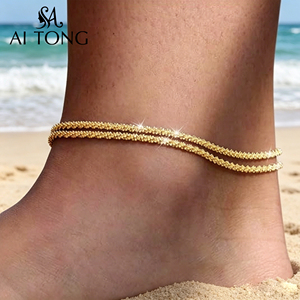 Bracelets de cheville à double chaîne personnalisés en gros, bijoux d'été pour femmes, idéaux pour les mariages, les fêtes et les vacances - Product Image 1