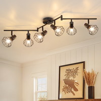 Spot de plafond E14 de haute qualité, 6 voies, moderne, réglable, industriel, en métal noir, avec cage en fil métallique, pour salon et chambre à coucher