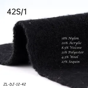 42S/1 18% Nylon Polyamid 20% Acryl 8,5% Viskose 21% Polyester 4,5% Wolle 27% Pailletten Flachs trick maschine Phantasie Mischgarn