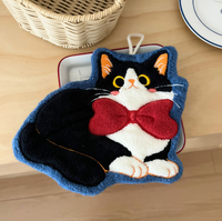 Serviette de toilette en polaire corail absorbante à suspendre, motif chat de dessin animé, séchage rapide, petite serviette cadeau, vente en gros