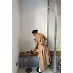 Manteau long en laine mérinos pour femme Osanna, style décontracté, double boutonnage, imprimé, pour l'automne et l'hiver, tissu tricoté - Product Image 1