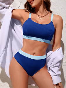 2025 verano Mujer Sexy cintura alta triángulo Bikini traje de baño Color sólido Correa Split conjunto de 2 piezas con servicio OEM - Product Image 6