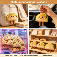Porte-clés en peluche Taco mignon, souple, thème nourriture mexicaine, avec pattes pendantes, breloque de sac à dos, pendentif en peluche visage souriant de dessin animé, cadeau