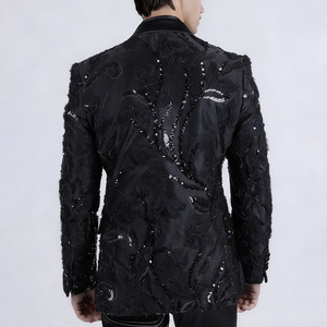 Abito <span class=keywords><strong>da</strong></span> uomo lussuoso con paillettes lucide e design floreale, vestibilità slim, blazer <span class=keywords><strong>da</strong></span> uomo per occasioni formali e casual. - Product Image 3