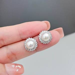 WENCHI 10752 Accesorios DIY de Perlas, Pendientes de Plata S925 con Perlas de 6-8mm, Soporte Hueco para Uñas de Moda, Corrector, China - Product Image 2