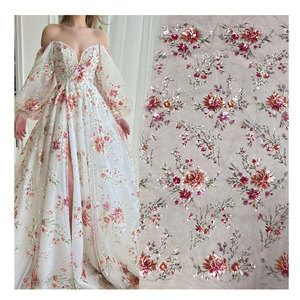 2023 nouveau tulle de mariée français 3d mélange coloré paillettes florales dentelle pour robe de soirée africaine aso ebi en gros 5 mètres - Product Image 1