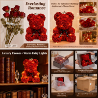 Ours en peluche rose avec fleur lumineuse et boîte cadeau pour la Saint-Valentin et les anniversaires