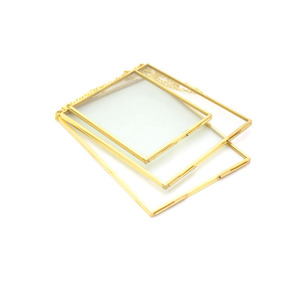 Photo à fleurs pressées vintage en métal double <span class=keywords><strong>laiton</strong></span>, <span class=keywords><strong>cadre</strong></span> en verre doré, transparent - Product Image 2