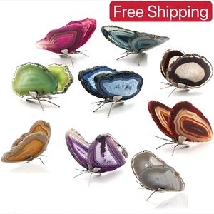 Commercio all'ingrosso prezzo più basso fetta di agata di cristallo naturale artigianato intagliato a mano <span class=keywords><strong>farfalla</strong></span> colorata spedizione gratuita - Product Image 2