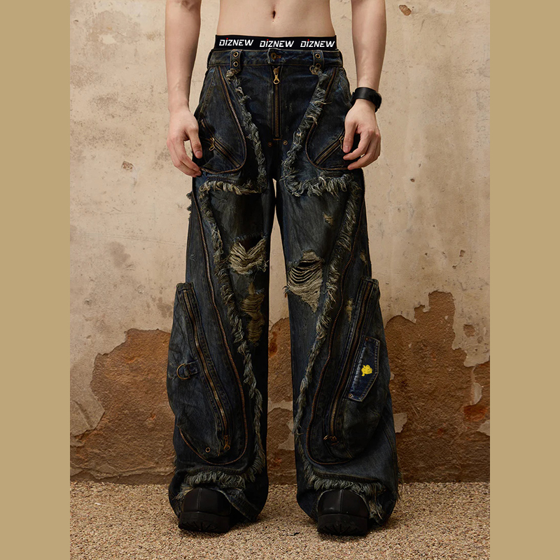 Diznew Custom 2024 Y2K Heavy Ripped Jeans - Baggy & Stylish