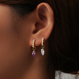 CANNER New 925 Sterling <b>Silver</b> Geometric Droplet with Zircon <b>Earrings</b> Fashion Models White Purple Stone Water Drop <b>Hoop</b> <b>Earrings</b> - Product Image 5