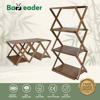 Table d'extérieur pliable 2-en-1 convertible en bambou carbonisé léger et imperméable, avec rangement intégré – Expert ODM/OEM