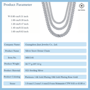 Rantai Tulang Selangka Mewah Ringan Model Cuban <span class=keywords><strong>Link</strong></span> Perak Sterling S925 dengan Moissanite Full Pavé 8mm 10mm 12mm 14mm 16mm 9.83 hingga 45.0 CTW - Product Image 2