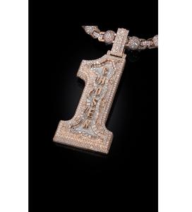 Collar Personalizado de Plata de Ley 925 con Colgante de Letra 1 y Diamantes Redondos de Corte Brillante Chapados en Oro para Hombre, Estilo Hip Hop - Product Image 6