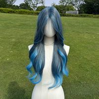 Warna Baru SMILCO: Biru Highlight Gelombang Panjang 26 inci, Ekor Biru Muda, Bentuk Rambut Keriting, dan Nyaman Dipakai untuk SM436 - 13