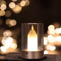 Lampe de table LED intelligente portable en gros pour Restaurant Café Bar Sans fil USB Rechargeable Capteur Contrôle Bougie en verre