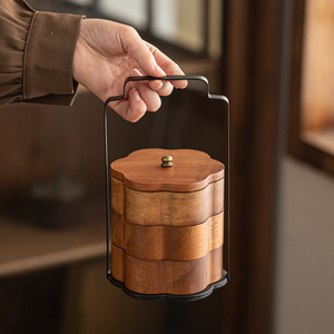 Walnut Wood Food Container 1-3L Portable Storage <b>Box</b> For Snacks Dried Fruits And Desserts Rectangle Shape Standing Type - Product Image 3