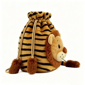 Bolsa de peluche de león a rayas amarillas y negras, Bolsa de peluche de león color canela con cordón, Saco de peluche con temática de animales de la selva - Product Image 4