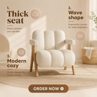 Fauteuil lounge moderne en tissu crème avec structure en bois massif et accoudoirs rembourrés pour hall d'hôtel, salon et réception