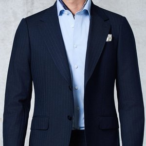 <span class=keywords><strong>Traje</strong></span> de <span class=keywords><strong>Hombre</strong></span> <span class=keywords><strong>Azul</strong></span> <span class=keywords><strong>Marino</strong></span>, Mezcla de Lana y Poliéster, Económico, Personalizado con Rayas de Tiza, Servicio OEM, Hecho a Medida - Product Image 5
