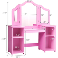 Coiffeuse 2 en 1 en bois, style princesse, coiffeuse, bureau de maquillage avec miroir et étagères de rangement, de couleur rose